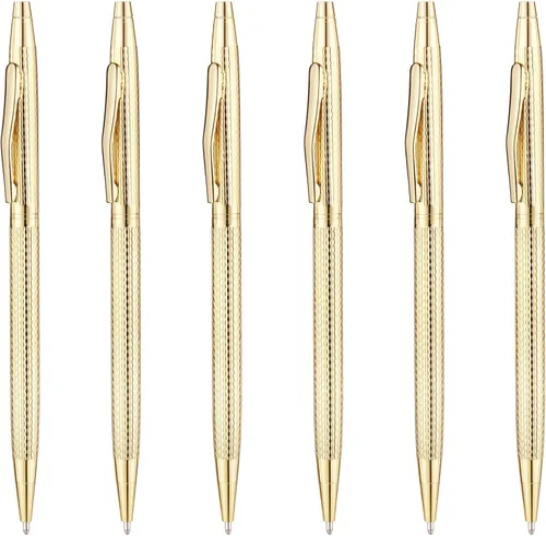 Unibene Bolígrafos retráctiles metálicos delgados – Oro tallado, bonito regalo para negocios, oficina, estudiantes, profesores, boda, Navidad, punta