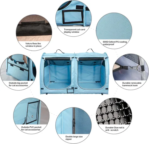 Miniatura 6 de Mispace - Jaula/Casa portátil para gatos con doble compartimento de exhibición, fácil de plegar y transportar, cómoda jaula de viaje para cachorros