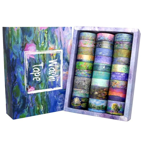 Juego de 27 rollos de cinta Washi - Cinta adhesiva decorativa vintage con lámina dorada Monet, cintas de enmascarar para manualidades, suministros