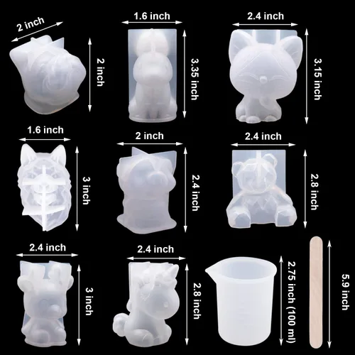 Miniatura 7 de EuTengHao Juego de 20 moldes de resina de animales 3D, incluye 8 moldes de fundición de resina, moldes grandes de silicona epoxi transparente, 2