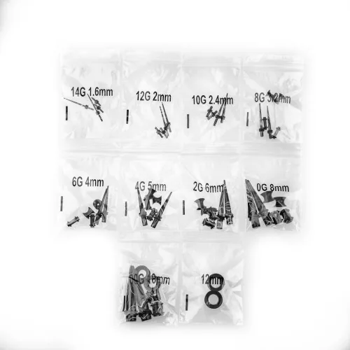 Miniatura 7 de Juego de 50 piezas de estiramiento de oreja 14 calibres 00 pendientes de mármol acrílico cónico piercing conjuntos de joyería