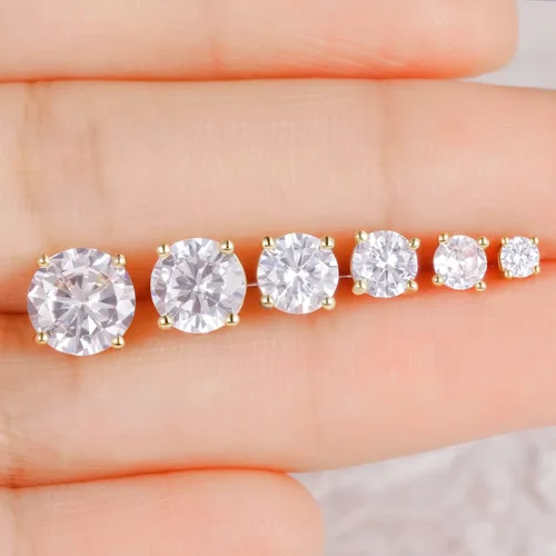 Miniatura 4 de Aretes chapados en oro amarillo de 18 quilates, 4 puntas, corte redondo brillante de 0.118-0.315 in, circonita cúbica (6 pares), Latón Circonita