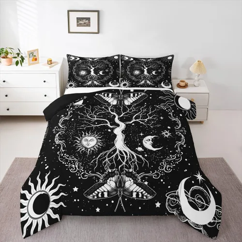 Miniatura 36 de Erosebridal Edredón de árbol de la vida, ropa de cama bohemia con diseño de mariposa y mariposa, edredón de fase lunar hippie, edredón acolchado