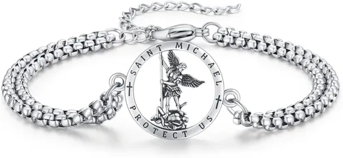 Pulsera unisex de San Miguel San Cristóbal y San JudeSan JoséSan BenitoCeltci con amuleto de cadena de doble eslabón pulsera de plata de ley para