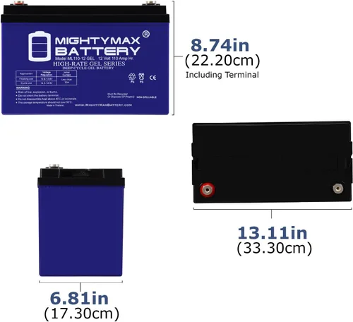 Miniatura 2 de Mighty Max Battery Batería de repuesto de gel de 12V 110AH compatible con Power King RCH12-110