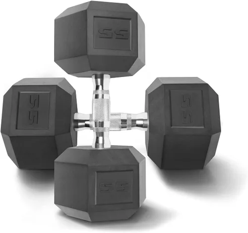 WF Athletic Supply Mancuernas hexagonales con revestimiento de goma con mango cromado contorneado, entrenamiento de cuerpo completo y entrenamiento