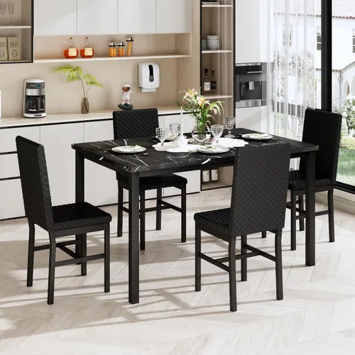 Miniatura 4 de Recaceik Juego de mesa de comedor para 4, juego de mesa de comedor moderno de 5 piezas con mesa de cocina de mármol sintético y 4 sillas tapizadas