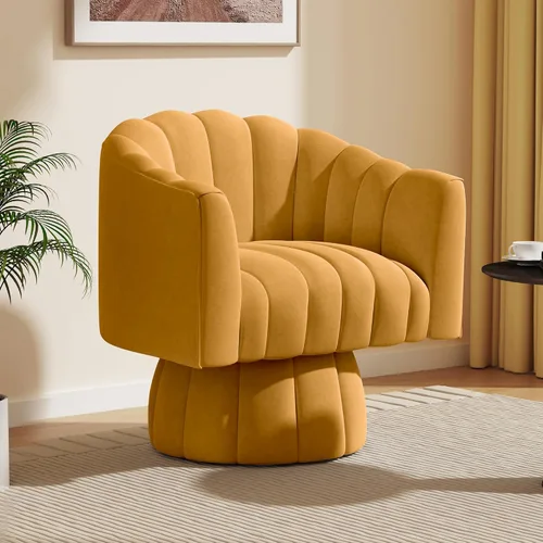 Miniatura 9 de Dewhut Silla giratoria decorativa, silla giratoria de 360° con reposabrazos, tapizada de piel sintética, sofá individual, silla de lectura para sala