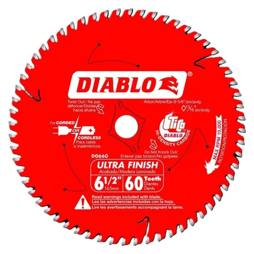 Miniatura 9 de Diablo - Hoja de sierra de acabado de alto rendimiento para madera - 6-1/2" x 40 dientes, carburo Tico - D0641X