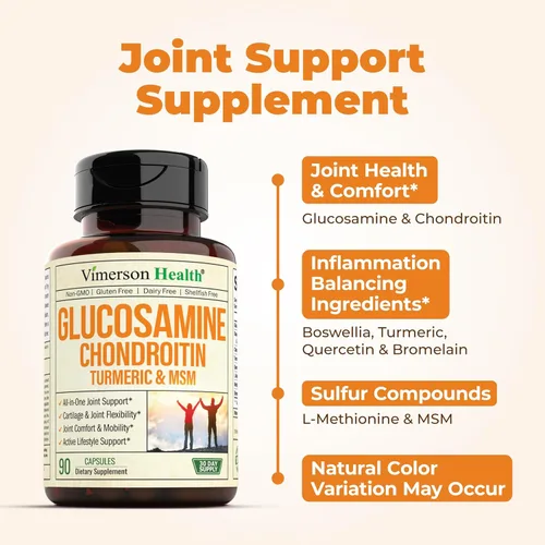 Miniatura 4 de Vimerson Health Glucosamina condroitina cúrcuma MSM + suplemento multivitamínico para hombres 2 botellas para él. Salud de las articulaciones