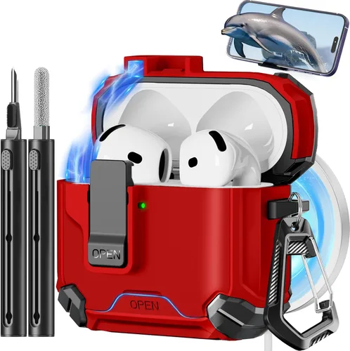 Miniatura 9 de Pohgelan - Funda compatible con AirPods Pro 2ª/1ª (azul) Cerradura magnética automática con kit de limpieza, compatible con Magsafe