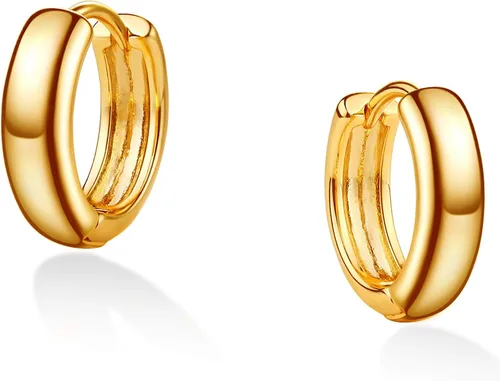 GUEMER Aretes de aro Huggie chapados en oro de 14 quilates, delicados y gruesos, con incrustaciones de zriconia cúbica, para dormir, pequeño,