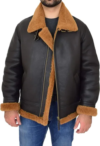 Miniatura 8 de Chaqueta voladora de piel de oveja real con capucha para hombre, color marrón, jengibre, piloto, B3, aviador, aviador, Hawker, Jengibre