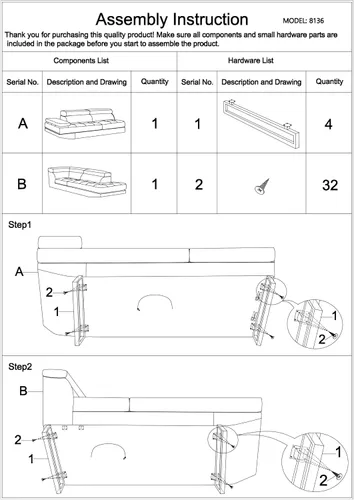 Miniatura 12 de BlackJack Furniture Union Modern - Sofá modular de piel sintética con reposacabezas ajustables, diván orientado hacia la izquierda, elegante asiento