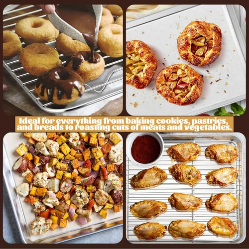 Miniatura 7 de E-far Bandeja pequeña de metal para horno tostador con juego de estante, bandeja para hornear de 9.4 x 7.3 pulgadas con rejilla de enfriamiento