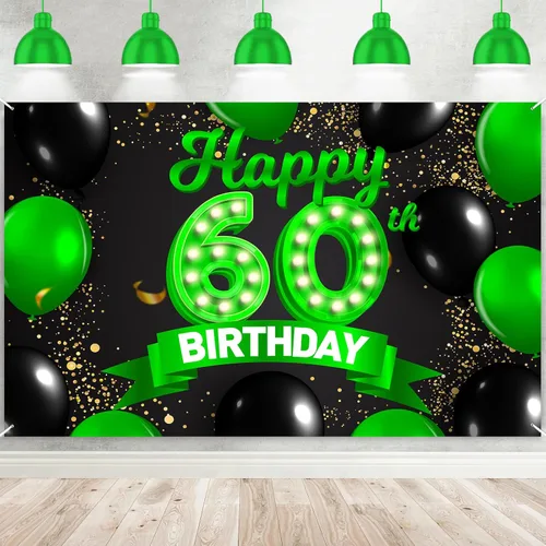 Miniatura 46 de Cartel de feliz cumpleaños 26 verde y negro, telón de fondo con texto en inglés "Cheers to 26 years old confeti", globos de confeti, decoración
