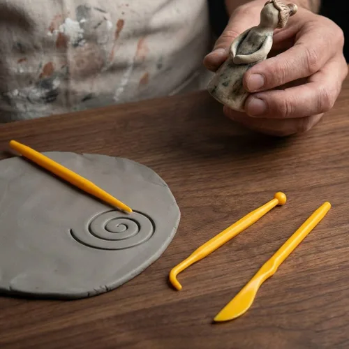 Miniatura 5 de Kit de herramientas de modelado de arcilla de 14 piezas, plástico reutilizable, de doble cara, herramientas de cerámica para dar forma y esculpir