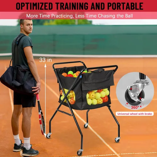 Miniatura 4 de Cesta plegable de pickleball para pelotas de tenis con ruedas, bolsa extraíble, carrito portátil con capacidad para 170 pelotas de tenis o 140