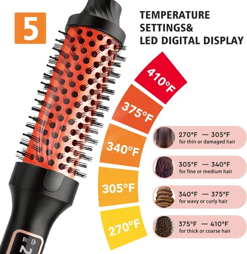 Miniatura 5 de NONK Cepillo térmico de 1.5 pulgadas, cepillo térmico redondo y rizador para todo el cabello, 5 controles de temperatura y doble voltaje, hace que