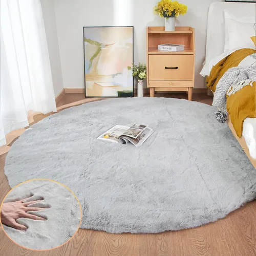 Miniatura 11 de ORINOVA Alfombra de felpa marrón claro beige de 8 x 10 pies para sala de estar, alfombra bohemia esponjosa de piel de conejo grande para dormitorio