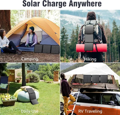 Miniatura 6 de Cargador de panel solar portátil de 30 W, kit de panel solar plegable con salida DC/USB C/USB A para banco de energía, estación de teléfono
