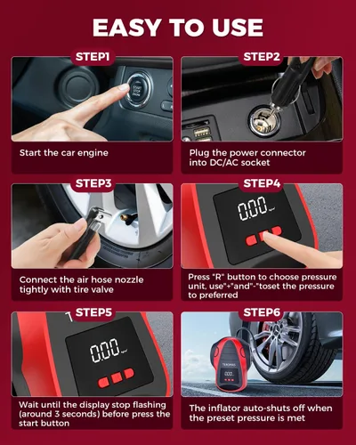 Miniatura 6 de Inflador de neumáticos, compresor de aire portátil, bomba de aire CC/CA para neumáticos de automóvil de 12 V CC y otros inflables en casa 110 V CA