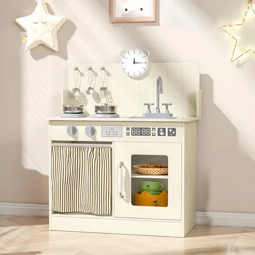 MAMIZO Cocina de Juguete para Niños Pequeños, Set de Cocina de Juguete de Madera para Niños con Almacenamiento Inteligente, Máxima Interactividad,