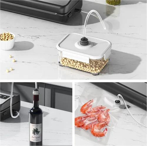 Miniatura 7 de Máquina selladora al vacío de 80 KPa, potente sellador al vacío de alimentos compacto con bolsas de almacenamiento, incluye 10 bolsas, 1 rollo