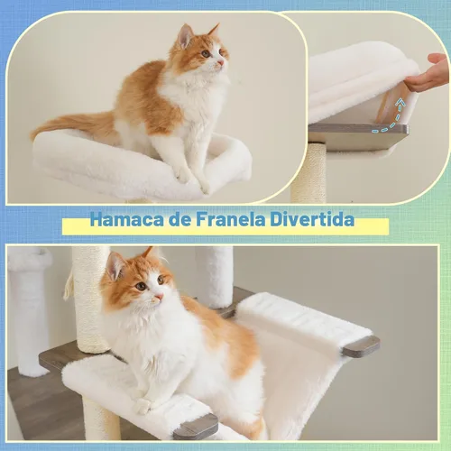 Miniatura 5 de Hey-brother Árbol de madera para gatos, torre de muebles para gatos de 69.7 pulgadas con plataformas grandes, hamacas, condominio espacioso, postes