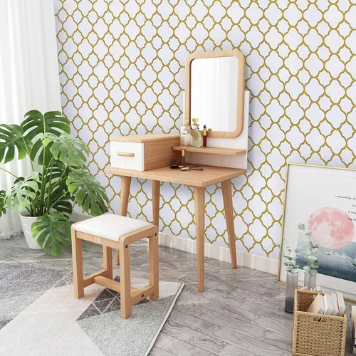 Miniatura 5 de Safiyya Papel tapiz despegable y adhesivo de 393" x 17.7 pulgadas, papel de contacto dorado blanco, autoadhesivo, removible, papel tapiz moderno