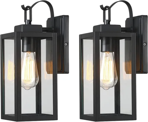 Pia Ricco Luces de Pared Exteriores, Luminaria Exterior Negra Mate con Pantalla de Vidrio Transparente, Iluminación Impermeable para Porche Frontal,