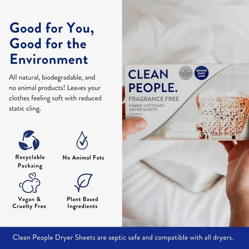 Miniatura 5 de The Clean People Sábanas suavizantes de tela, sábanas para secadora, suavizan y eliminan la adherencia estática, suavizante vegano, sin fragancia