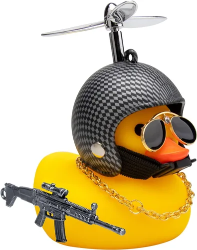 wonuu Adornos de pato de goma para automóvil, pato amarillo fresco, decoraciones de tablero de automóvil, gafas chirriantes de pato con casco de Y
