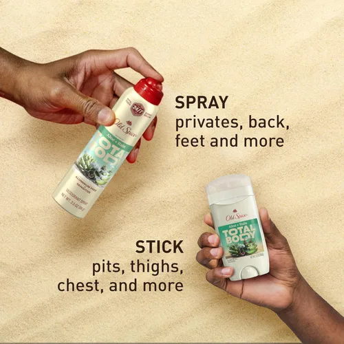 Miniatura 8 de Old Spice Desodorante en aerosol para todo el cuerpo para hombres, sin aluminio, aroma a aloe + lluvia, protección contra olores 24/7, frescura