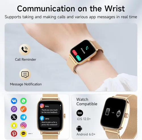 Miniatura 2 de Reloj inteligente para hombres y mujeres, 1.85" HD, reloj inteligente compatible con iPhone/Samsung/Android (responder/hacer llamadas), más de 100