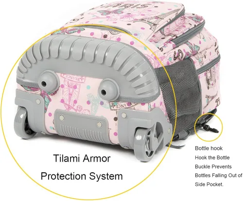 Miniatura 4 de Tilami Mochila con ruedas de 18 pulgadas con estuche escolar para niños y niñas, Caballo rosa, Computadora portátil