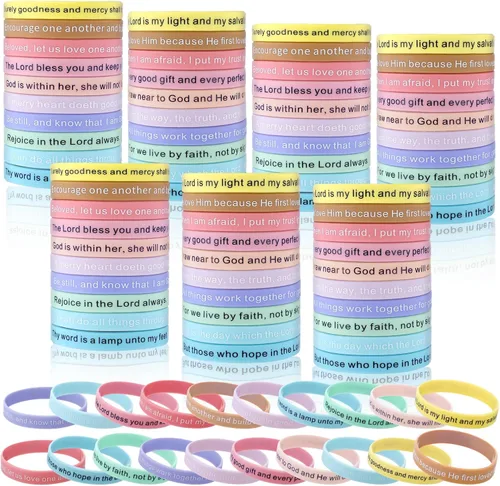 Miniatura 43 de Estune 120 pulseras de versículos de la Biblia, con cita motivacional, pulseras de goma, pulseras de silicona religiosas, pulseras de silicona
