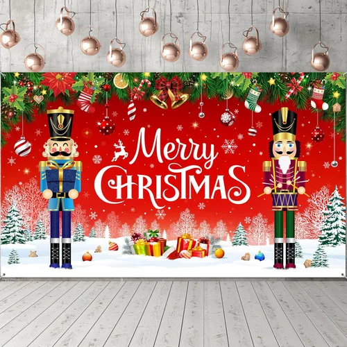 Irenare - Telón de fondo de Navidad, banderines de Feliz Navidad, decoración para fiesta, fondo para fotografía de Navidad, accesorios para fotos,