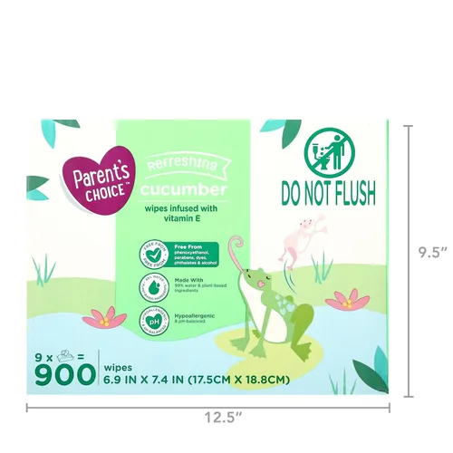Miniatura 2 de Toallitas para bebés con aroma a pepino, 900 unidades, infundidas con vitamina E, libres de fenoxietanol, parabenos, tintes, ftalatos y alcohol