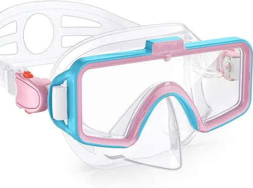 Miniatura 8 de Gafas de natación para niños con cubierta para la nariz, gafas de natación antivaho de dos colores para 6-14, máscara de buceo de esnórquel