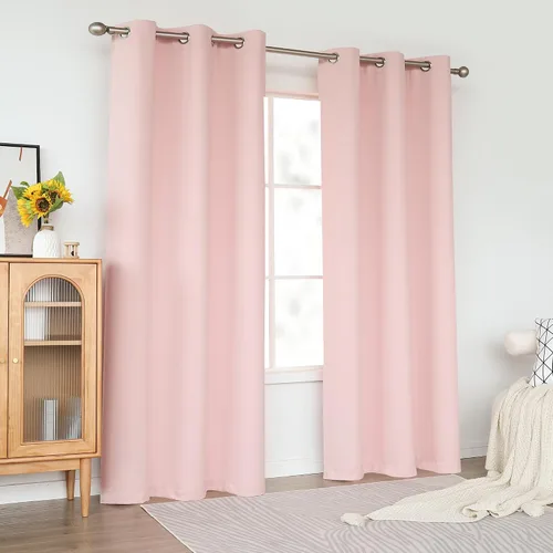 Miniatura 6 de KEQIAOSUOCAI Cortinas rosa bebé de 63 pulgadas para habitación de niñas - Con aislamiento térmico que oscurece la habitación, cortinas de ventana
