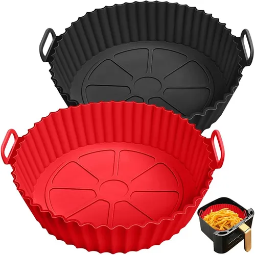 Xabzhzn Paquete de 2 forros de silicona para freidora de aire, antiadherentes, reutilizables, para cestas cuadradas y redondas de 5 a 6, 7, 8 Negro