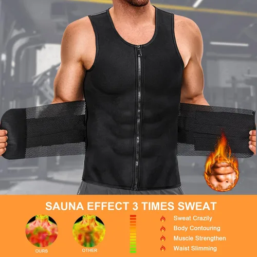 Miniatura 2 de Chaleco de sauna de sudor para hombre para entrenamiento de cintura, traje de sauna de sudor, chaleco de entrenamiento de neopreno con cremallera