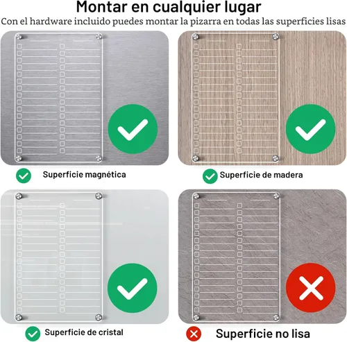 Miniatura 2 de Pizarra magnética acrílica de borrado en seco para refrigerador, pizarra blanca magnética transparente de 12 x 8 pulgadas, lista de tareas