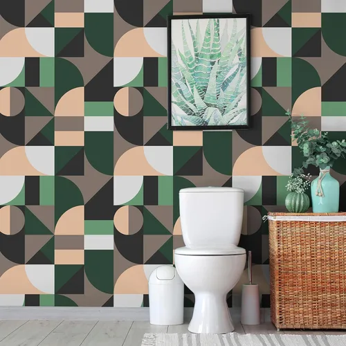 Miniatura 5 de VEELIKE Papel tapiz geométrico abstracto verde y negro geométrico para despegar y pegar, 17.7 x 118 pulgadas, papel tapiz de vinilo autoadhesivo