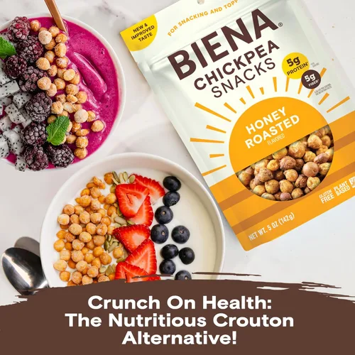 Miniatura 8 de BIENA Chickpea Snacks - Garbanzos tostados crujientes - Snacks ricos en fibra y proteína para adultos y niños - Paquete de 4, bolsas de 5 onzas