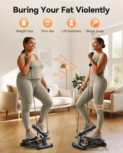 Miniatura 2 de Niceday Steppers para ejercicio, escalera con bandas de resistencia, mini stepper con capacidad de carga de 136 kg, stepper de fitness hidráulico