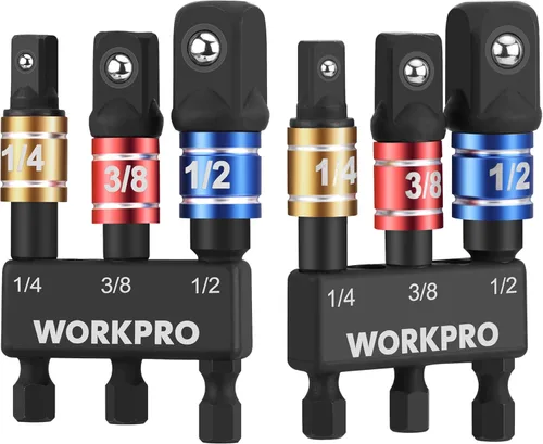 Miniatura 9 de WORKPRO Juego de Adaptadores de Dado de Grado de Impacto, Unidad de 1/4", 3/8" y 1/2", Punta de Destornillador con Extensión y Soporte, para Taladro