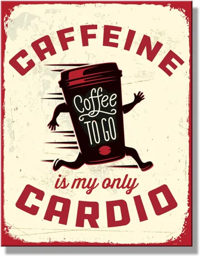 Desperate Enterprises Cartel de lata con texto en inglés «Caffeine Is My Only Cardio – Carteles divertidos – Letreros de metal vintage nostálgicos –