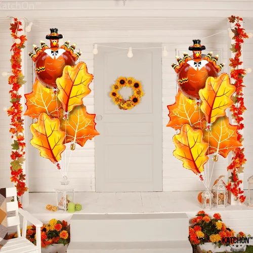 Miniatura 7 de KatchOn Juego de globos y pancartas de Happy Friendsgiving – Grande de 16 pulgadas, paquete de 3 Globos de pavo y calabaza Cartel de regalo